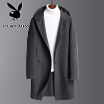 Flowers Playboy wool Big coat mens mid-to-cap bifacial fashion Loose Cashmere Casual Coat