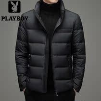 Flower Playboy bread down clothes Mens short stand Collar Thickened Warm Suit Middle-aged Dad Pure Color Windproof Jacket