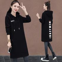 Over knee-long sweatshirt woman 2021 new autumn and winter Korean version with cap plus suede thickened high-end tide casual jacket