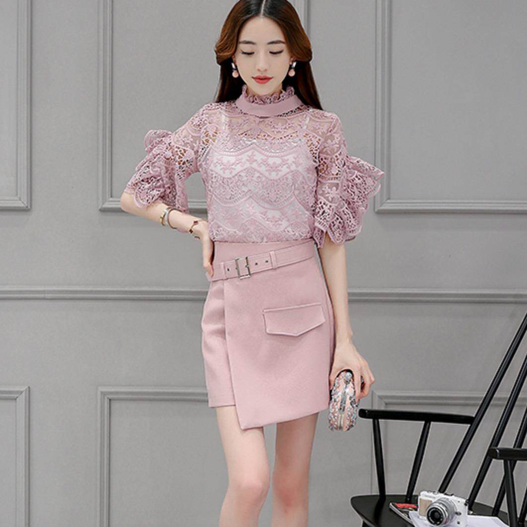 欧洲站2017夏装新款蕾丝名媛两件套时尚半身裙连衣裙套装