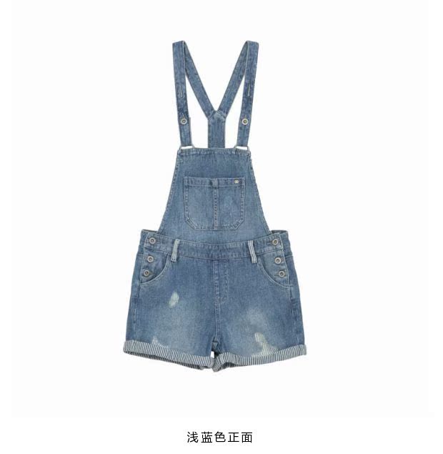 艾格 ES 夏季时尚百搭背带破洞牛仔短裤女160