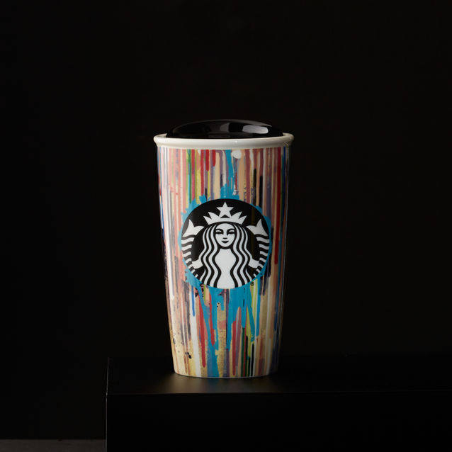 特价starbucks-星巴克 paint drip 油彩滴 双层陶瓷马克杯 355ml
