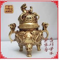 Feng Shui bronze crafts ornaments copper incense burner double dragon aromatherapy