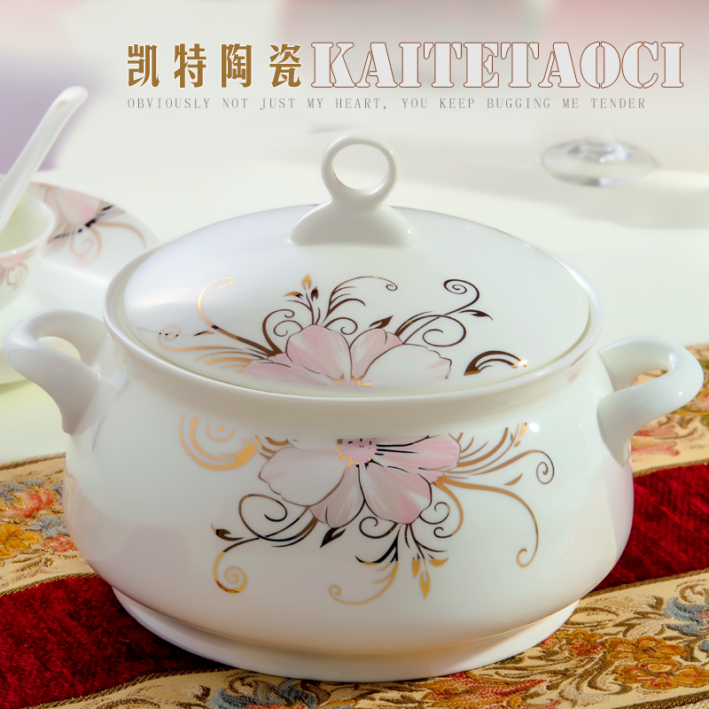 Jingdezhen ceramic tableware ceramic bowl plates teaspoons of Korean gift set combination of Chinese style household contracted fashion