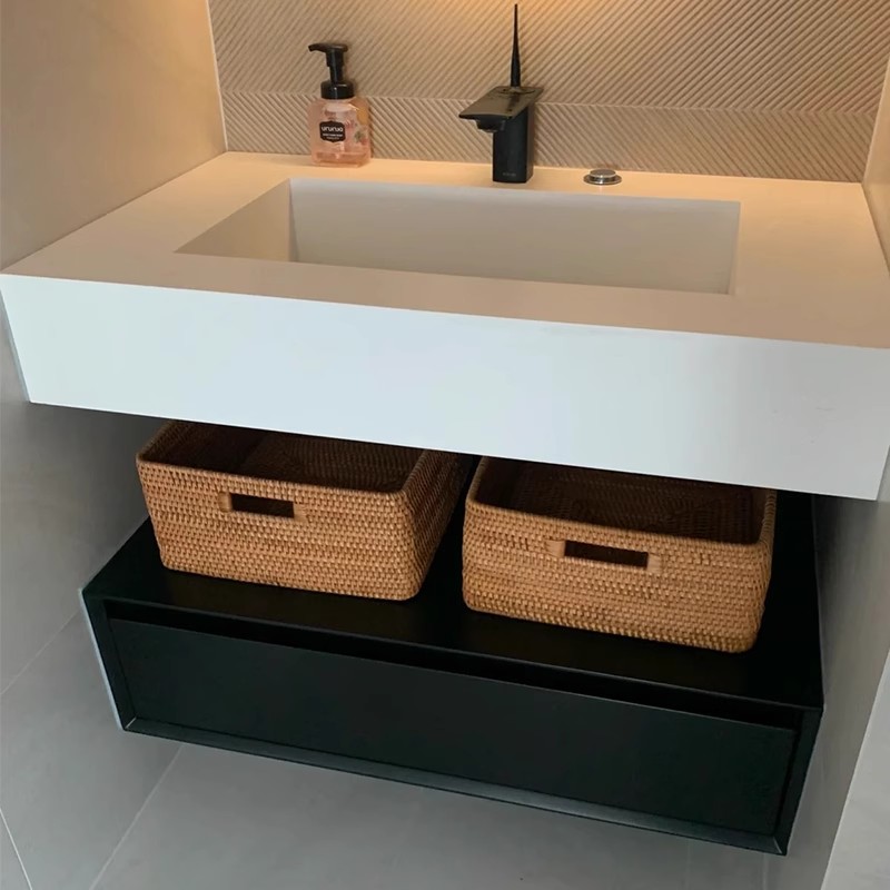 Modern Minimalist Rock Board Integrated Basin Bath Room Cabinet Combined Toilet Wash Terrace Wash face pool Bathroom Cabinet Double Basin-Taobao