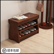 All solid wood shoe stool storage stool home door flip shoe cabinet type three-layer large size can sit on Chinese shoes