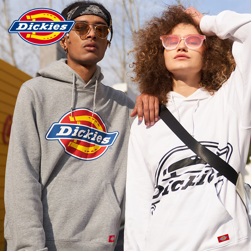 dickieslogo印花连帽情侣卫衣女2021新品棉毛圈布休闲上衣8877