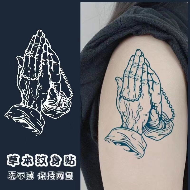 Praying Hands Buddha Hand Tattoo Sticker Herbal Semi-Permanent Tattoo Color Eye Totem Arm Simulation Tattoo Full Sticker