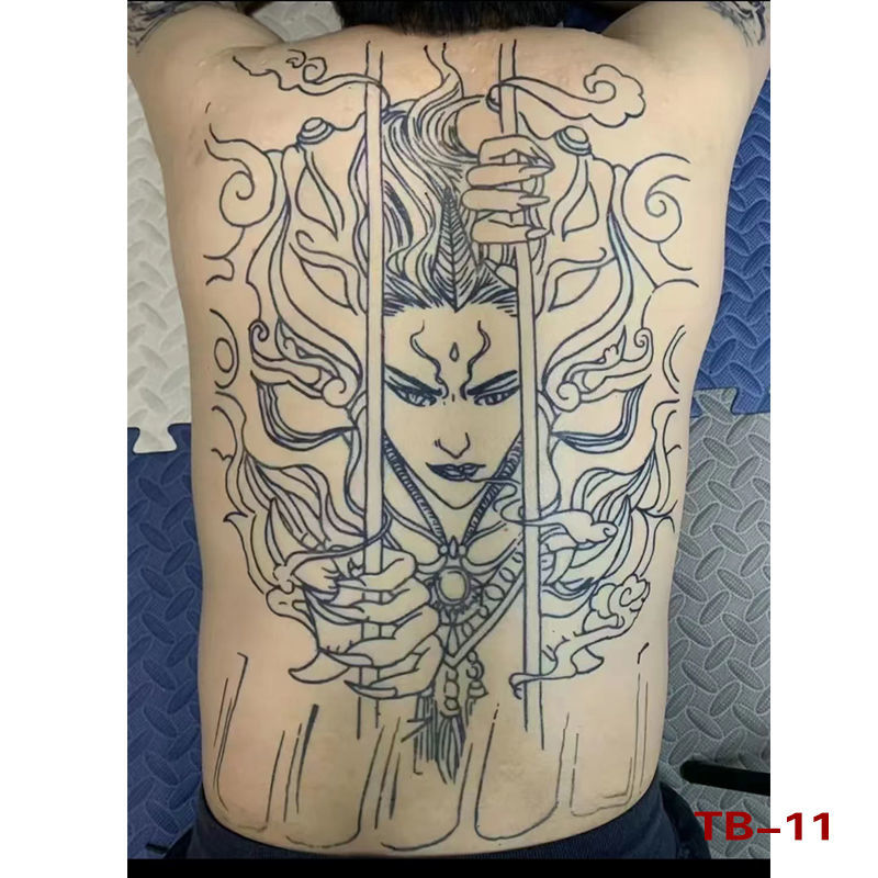 Herbal Semi-Permanent Full Back Tattoo Sticker Waterproof Men's and Women's Long-Lasting Dragon Geisha Fish Zhao Yun Back Flower Arm Tattoo Sticker Paper