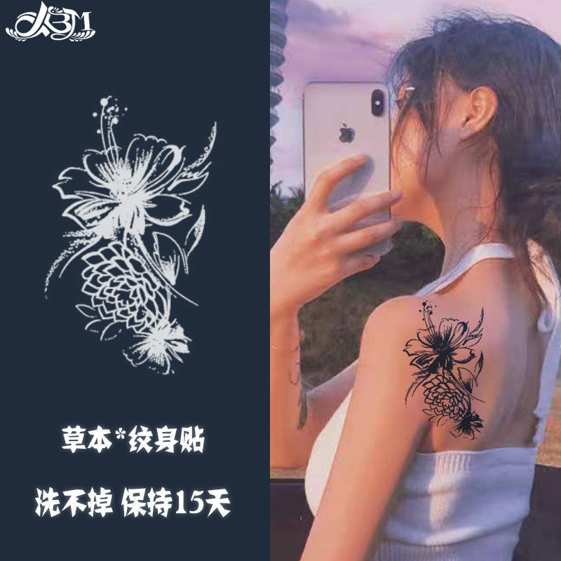 Half Sleeve Herbal Juice Semi-Permanent Tattoo Sticker Men's and Women's Waterproof Simulation Social Non-Reflective Flower Tattoo Legs Tattoo Sticker