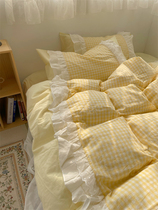 Pear Dream Maid Wash Cotton Four-piece Cotton Princess Windwood Lace Linen Bed with Kitchen Bed