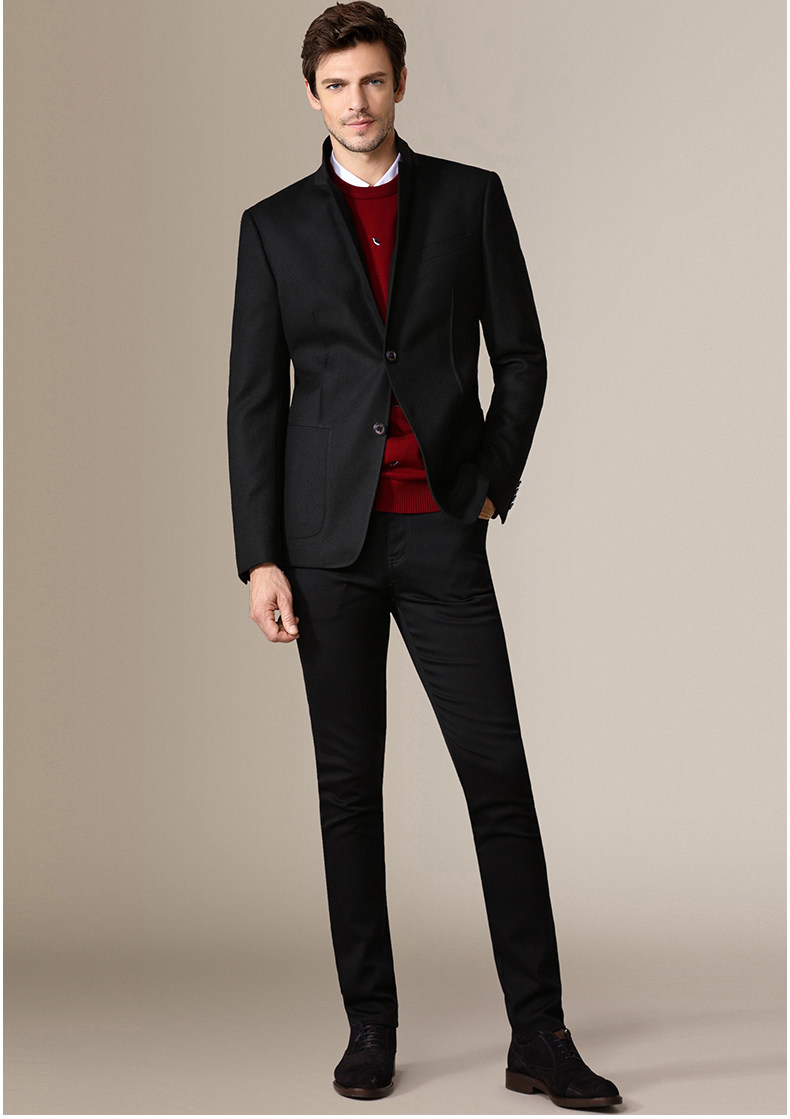 法曼斯男士羊毛西装立领商务休闲西服男青年便西外套