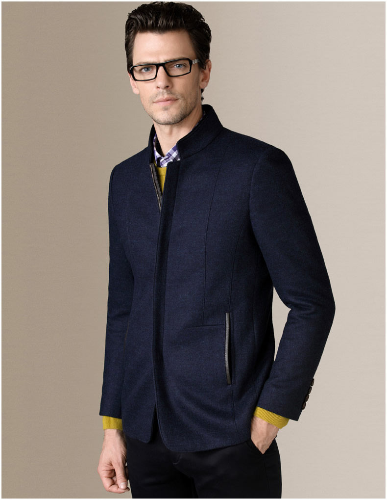 法曼斯2016冬季新品男士羊毛便西保暖立领西装外套商务休闲西服男