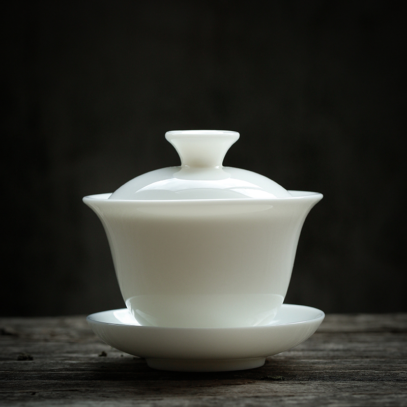 JiaXin fully dehua white porcelain only three tureen manual GaiWanCha household use cups large - sized kung fu tea set