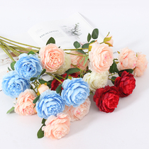 Simulation flower three-headed Peony Bouquet wedding decoration flower art wedding flower arrangement Tea Rose Peony peony single branch peony flower