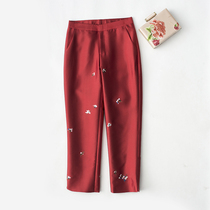 JCL015 Embroidered Ninth Pants Tobacco Tube Casual Career Suit Pants Silk Fur Embroidered Trousers Chinese Vintage Spring Autumn