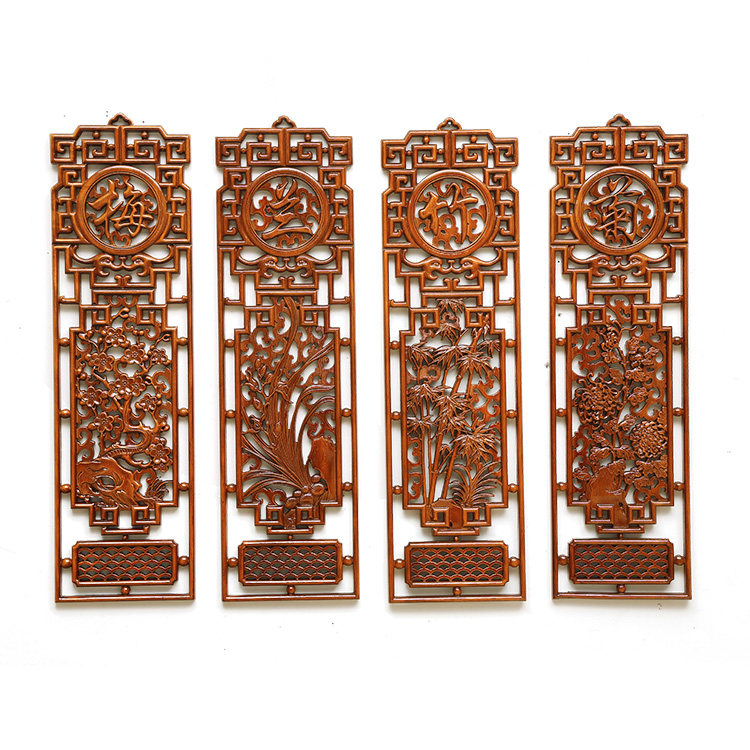 solid wood decorative wood carving pendant camphor wood antique wall hanging plum orchid bamboo chrysanthemum screen rectangular wood carving ornaments