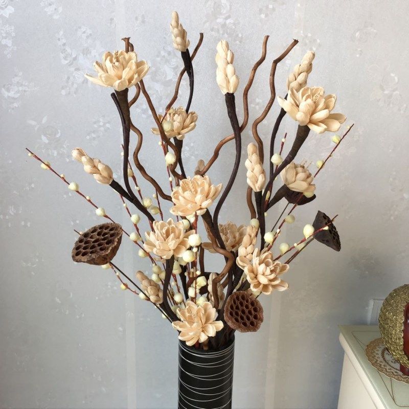 新品叶脉玉米皮制作干枝干花太阳花套装客厅落地摆放玄关隔断装饰
