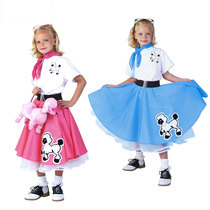 Halloween Childrens Festival Carnival Stage Show Lovely Music Dog Pattern Red and Blue Dress