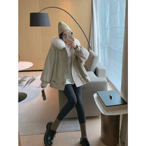 MUKOK solid color mid-length pie overcoat womens 2022 new winter fox fur collar thickened warm long-sleeved jacket