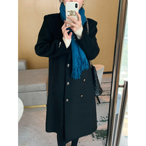 MUKOK black double-sided woolen coat womens 2022 autumn new temperament slim mid-length woolen coat