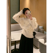 MUKOK lazy wind white sweater womens 2022 autumn and winter new fashion design sense niche embroidery pullover top