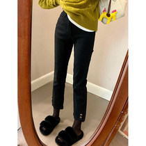 MUKOK black nine-point jeans womens 2023 new spring Korean version all-match thin high-waisted straight cigarette pants