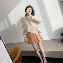 MUKOK Lazy Sweater Woman Spring Autumn 2020 new V collar Long sleeves Loose Sleeves Outside wearing short Staple Weaves