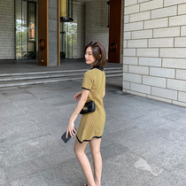 MUKOK2020 Summer new French style retro knit temperament one-piece dress sweet and thin A word nepotism dress