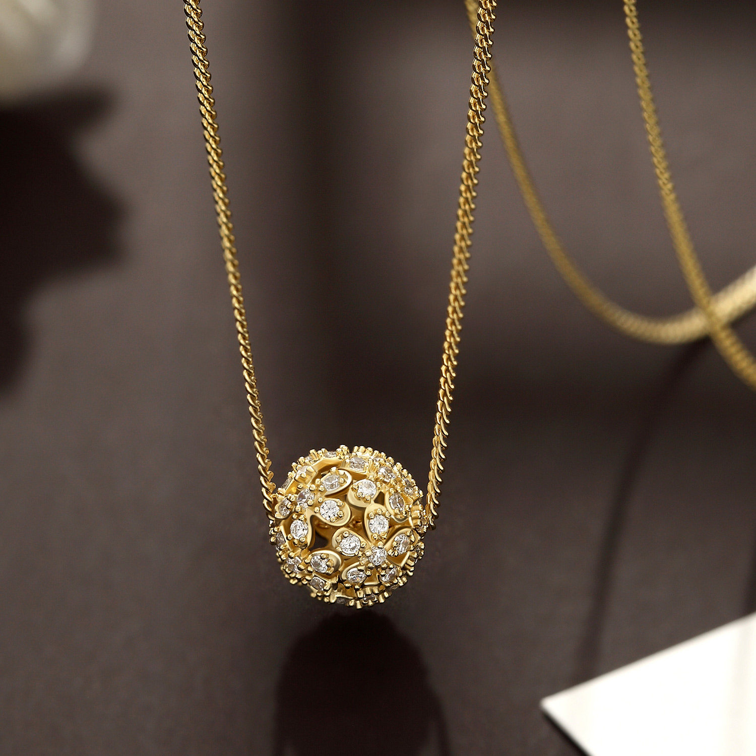 静风格挂念s925银镂空花朵转运珠元素精致项链女时尚饰品锁骨链女