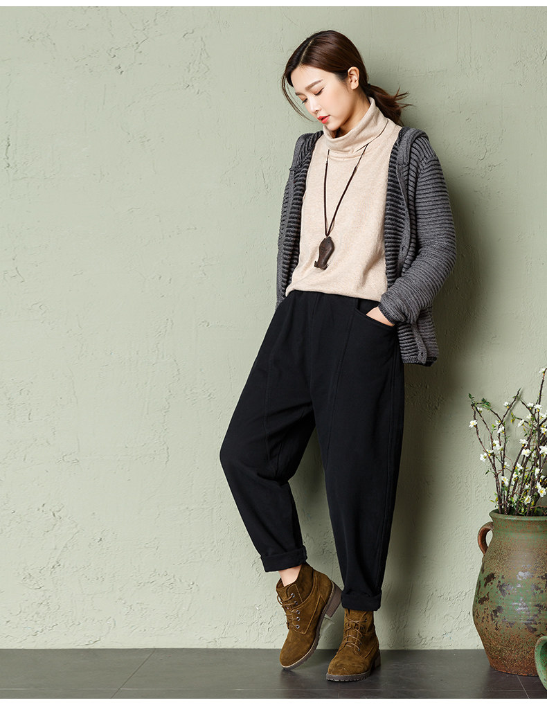 萝卜裤女秋冬针织休闲裤加厚哈伦裤松紧腰百搭阔腿九分裤宽松女裤