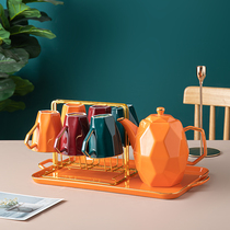 Light luxury ceramic household cup set Color cup Simple heat-resistant kettle North living room water with shelf