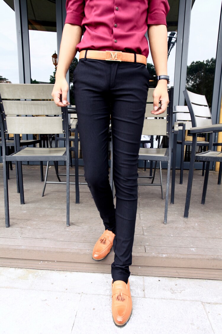 男士修身休闲小脚裤韩版男式裤子中低腰高弹贴身紧时尚潮流铅笔裤