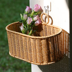 Nordic style balcony green plant hanging basket decorative flower utensils wall-mounted storage basket ginger and garlic seasoning shelf imitation rattan rectangular