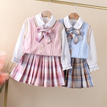 Childrens jk uniforms girls spring and autumn sweaters vest three-piece set college style autumn primary school uniforms