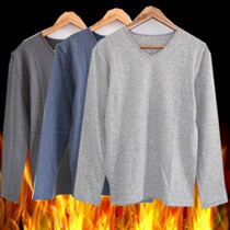 Autumn FTY mens V-neck fever thin stretch thermal top autumn clothes long-sleeved bottoming shirt with large size