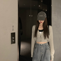 Womens Hong Kong style temperament short long sleeve vintage sweater 2021 New Korean cardigan sweater womens autumn and winter tide