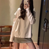 Detachable hole T-shirt autumn and winter shirt Net red long sleeve Hong Kong flavor slim slim design sleeve ins Super fire