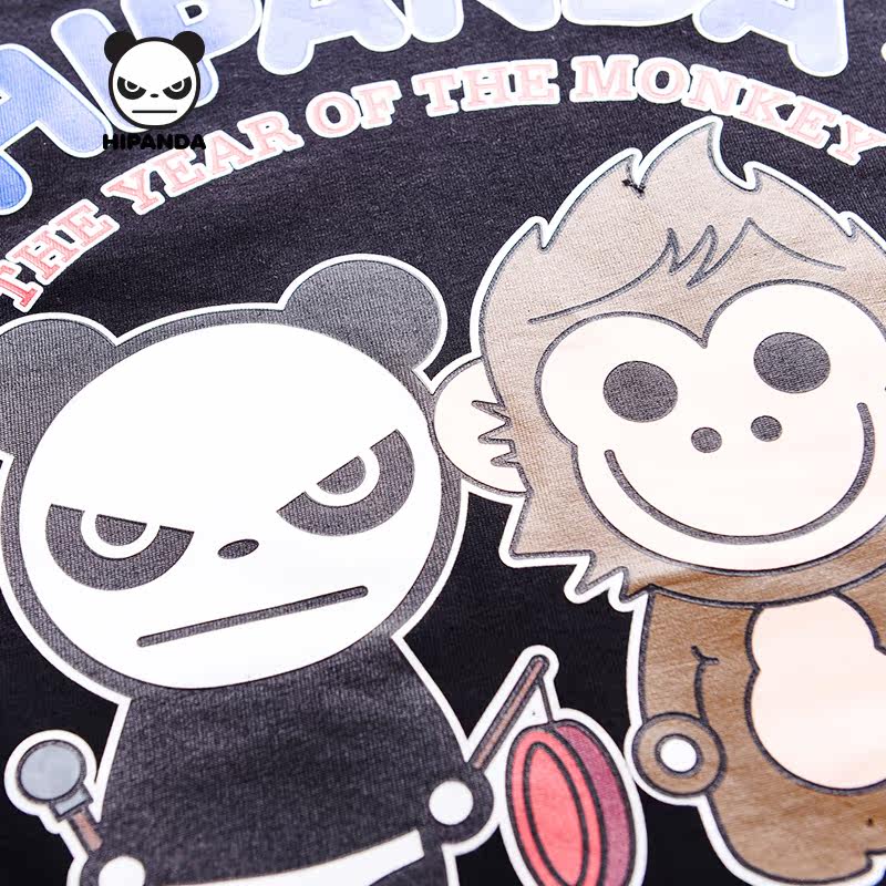 hipanda 你好熊猫 新款 设计潮牌 男款 男装 敲锣熊猫与猴子短袖t