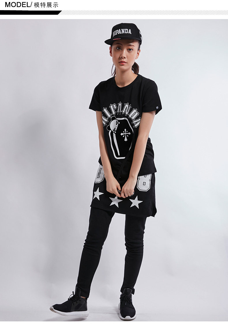 hipanda 你好熊猫 新品 设计潮牌 情侣同款 织带克罗心t恤