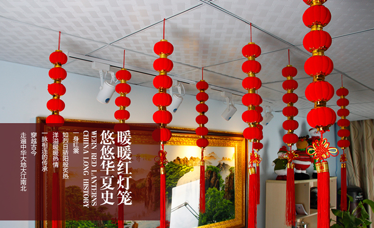 灯笼新年装饰挂饰小办公室串植绒结婚喜庆不发光塑料大红办公室串