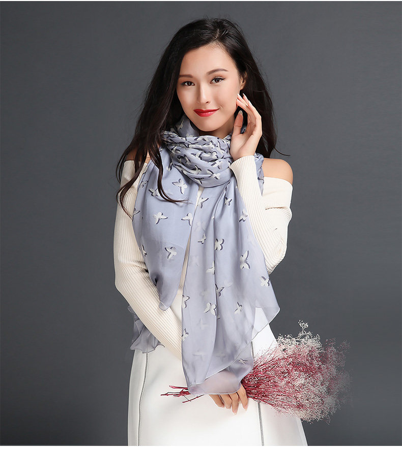真丝丝巾 超大款印花桑蚕丝围巾 秋冬季百搭女士长款纱巾披肩两用