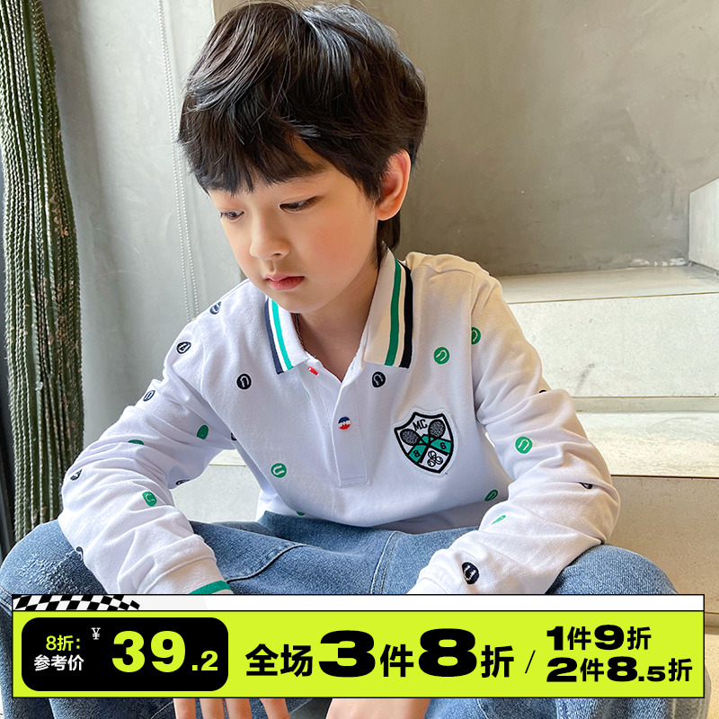 Boy T-shirt Long sleeves Spring loaded pure cotton CUHK Tong polo shirt with T-shirt bottom shirt Children's spring and autumn