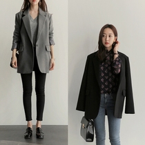 2021 Spring and autumn Korean version commuter small suit woman mid-length casual display slim large code long sleeve Western suit minimalist coat tide