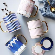 British European Ceramic couple mug Water cup ins Nordic Afternoon Tea Light luxury cup Coffee cup with lid spoon