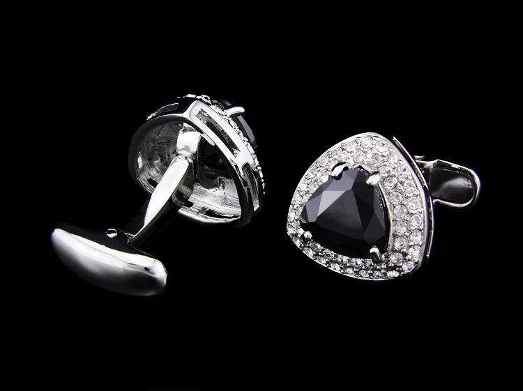 斯巴达 别致三角 纯黑色 真正人造锆石 宝石袖扣 袖钉袖口1