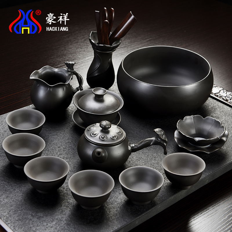 Yixing purple sand of a complete set of kung fu tea set undressed ore old purple clay lid bowl gift office tea cups