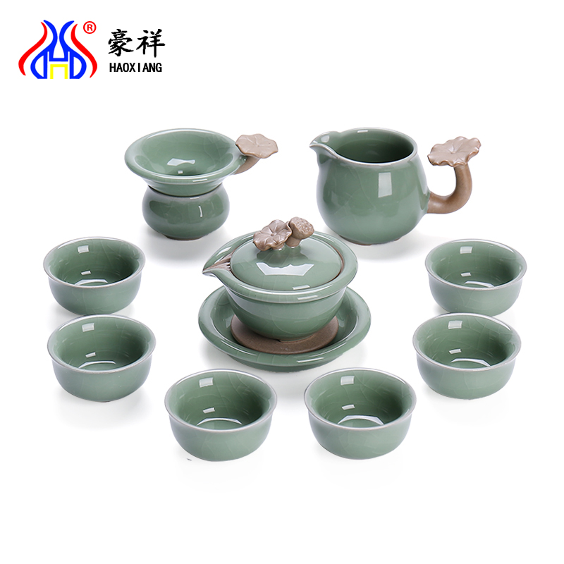 Open the slice hao auspicious elder brother up with porcelain ceramic kung fu tea set gift boxes of a complete set of household tureen teapot teacup gifts