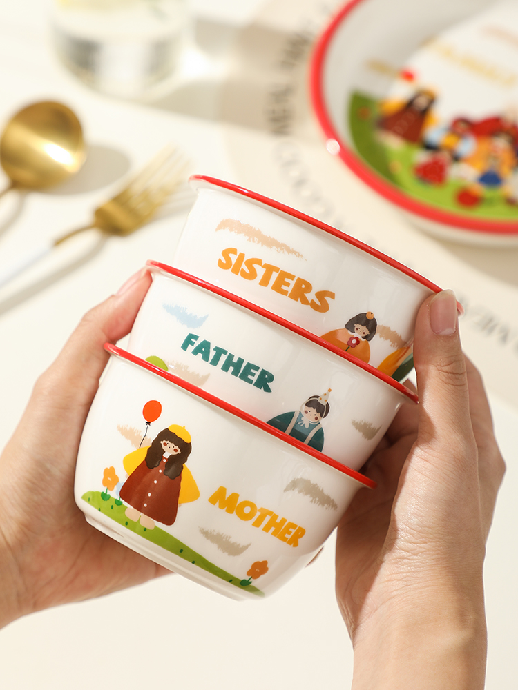 一家三口一家四口陶瓷碗餐具家用米饭碗亲子碗全家福