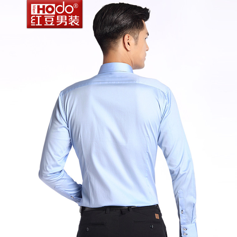 Hodo/红豆男装秋装长袖衬衫双层领白衬衫贡缎纯棉衬衣男长袖8092